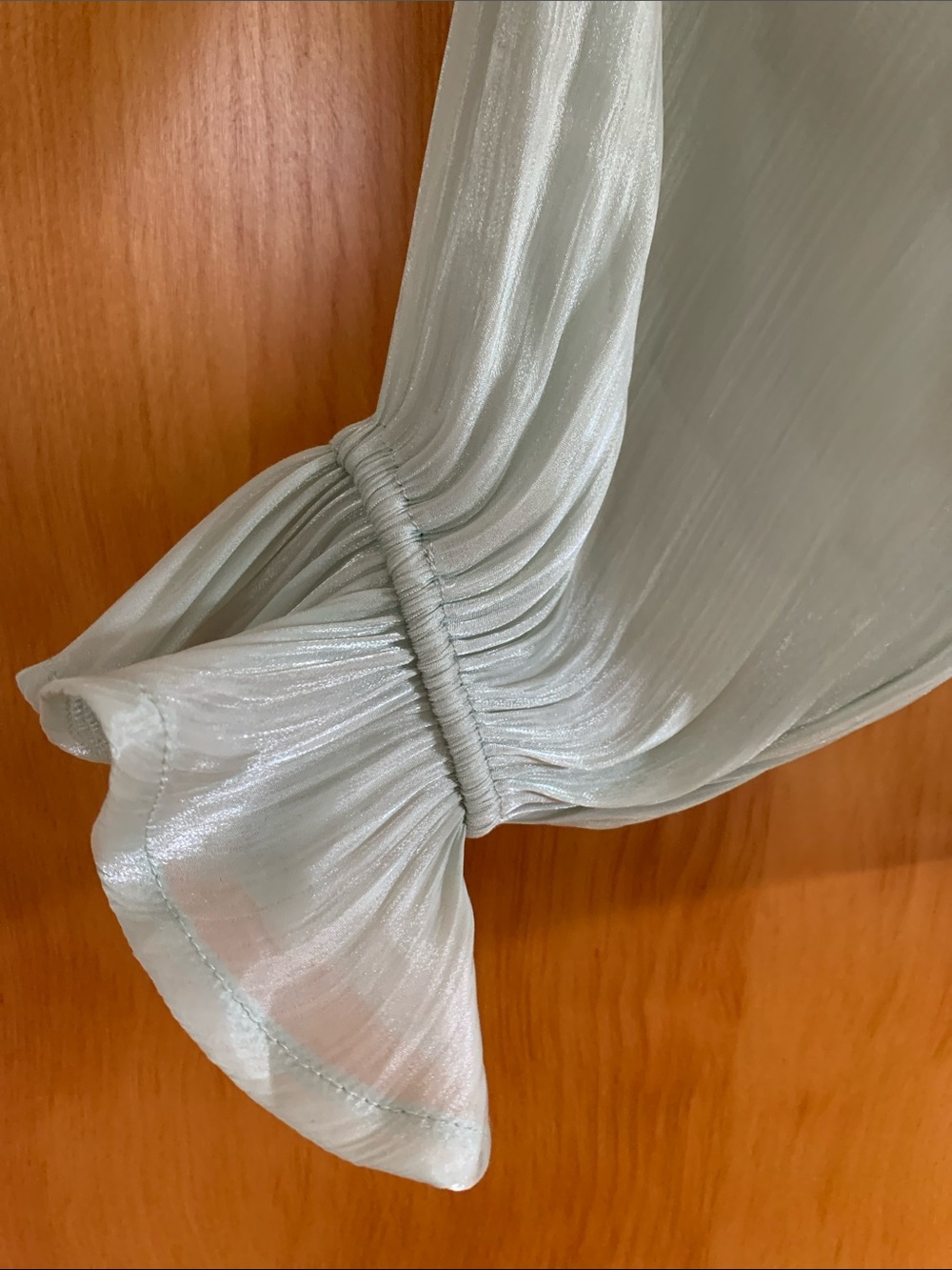 Glam Sheer Satin High-Neck Victorian Blouse Light Mint Romantic Feminine sz L - Picture 5 of 5